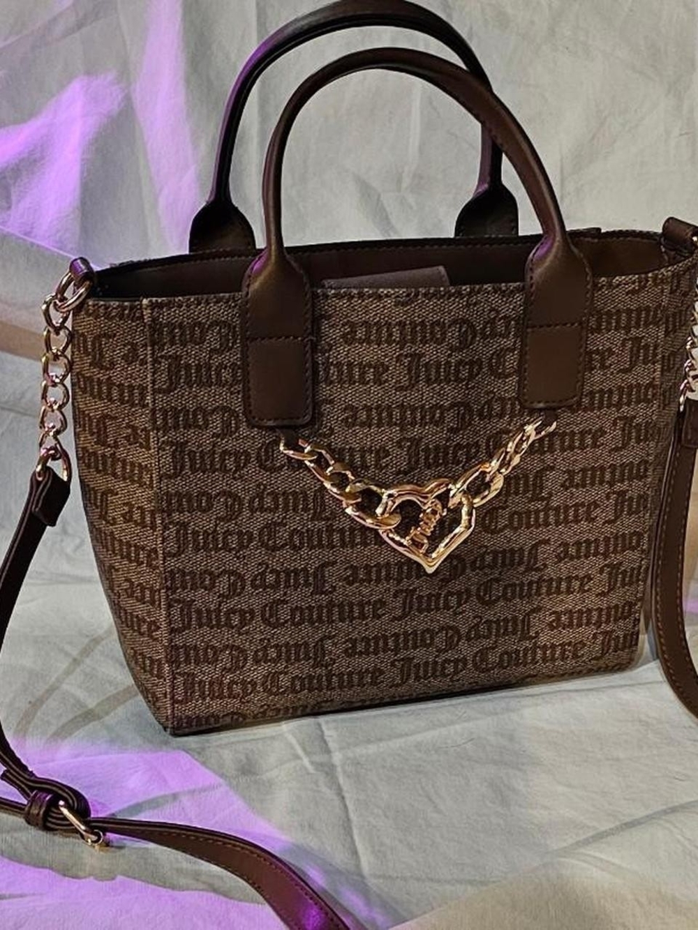 Juicy Couture Brown Logo Heart Chain Shoulder Bag
